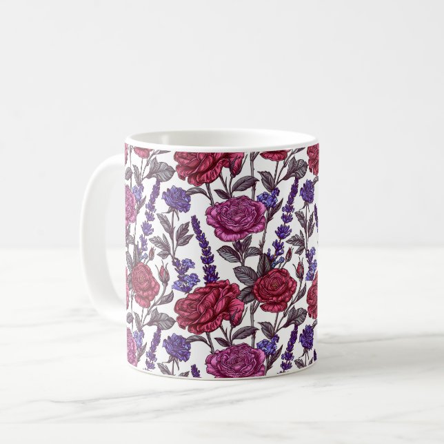 Elegant Chic Colourful Stylish Rustic Roses Coffee Mug (Front Left)