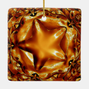 Elegant Chic Copper Gold Christmas Star Ceramic Ornament
