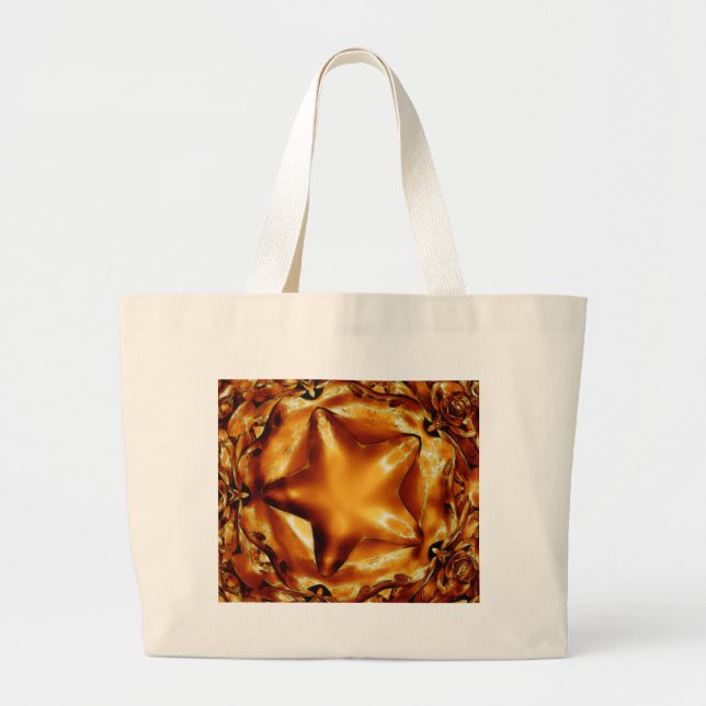 Elegant Chic Copper Gold Christmas Star Large Tote Bag (Front)