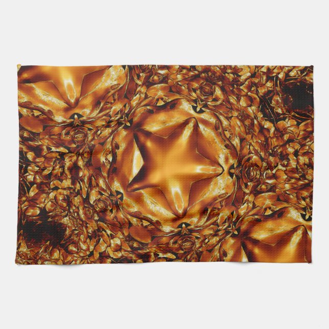 Elegant Chic Copper Gold Christmas Star Tea Towel (Horizontal)