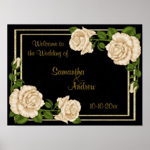 Elegant Chic Corner Ivory Roses Bouquets Wedding Poster