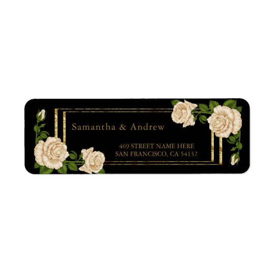 Elegant Chic Corner Ivory Roses Bouquets Wedding Return Address Label