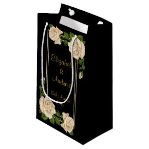 Elegant Chic Corner Ivory Roses Bouquets Wedding Small Gift Bag