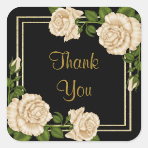 Elegant Chic Corner Ivory Roses Bouquets Wedding Square Sticker