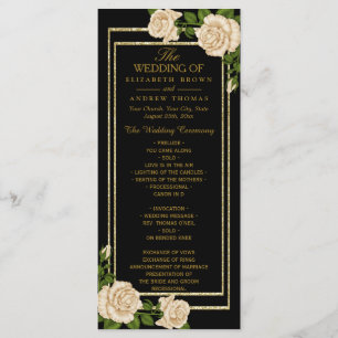 Elegant Chic Corner Ivory Roses Wedding Program Programme