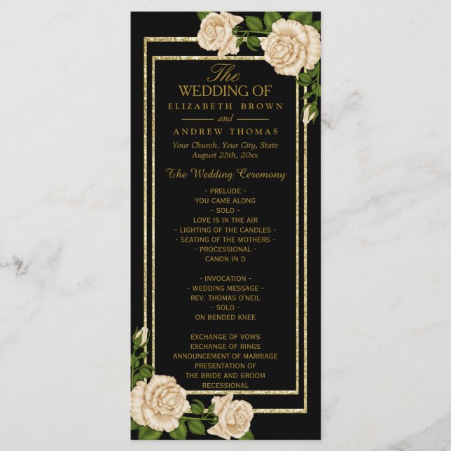Elegant Chic Corner Ivory Roses Wedding Program Programme (Front)