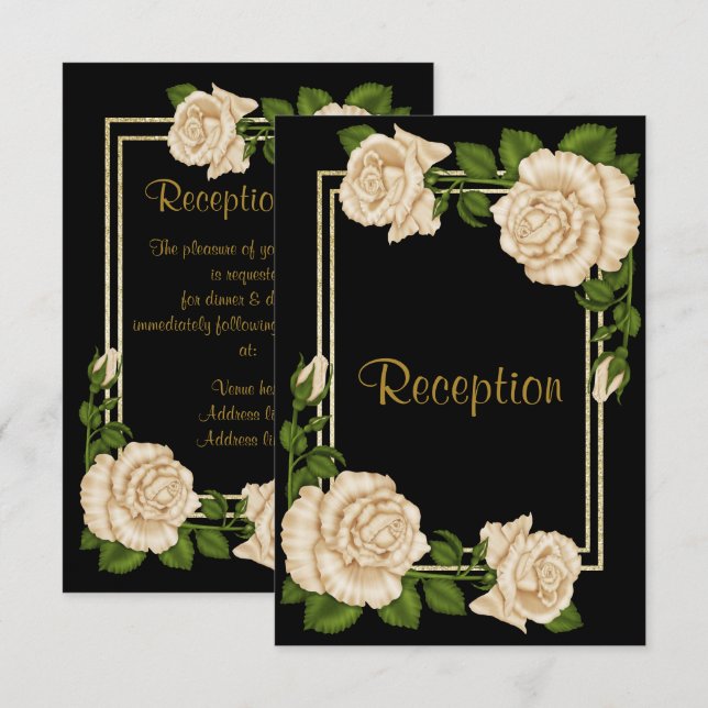 Elegant Chic Corner Ivory Roses Wedding Reception Invitation (Front/Back)