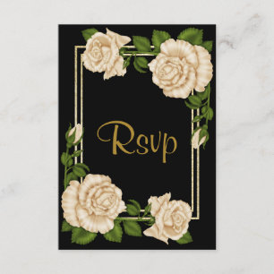 Elegant Chic Corner Ivory Roses Wedding RSVP Card