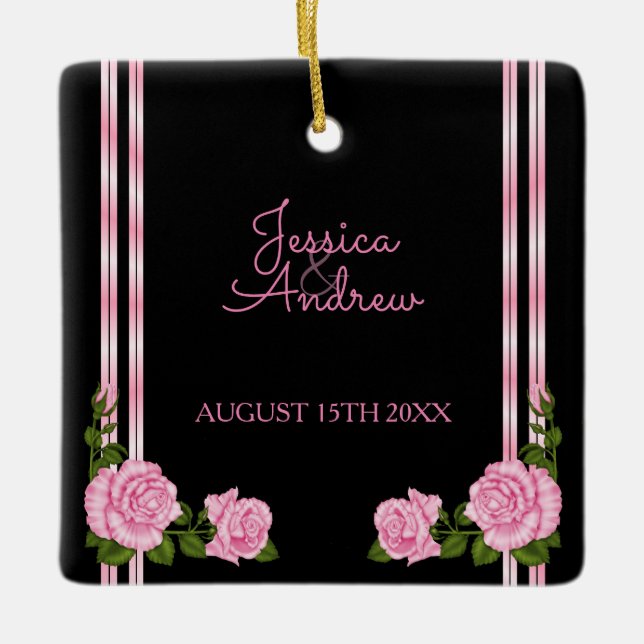 Elegant Chic Corner Rose Bouquet Wedding Ceramic Ornament (Front)