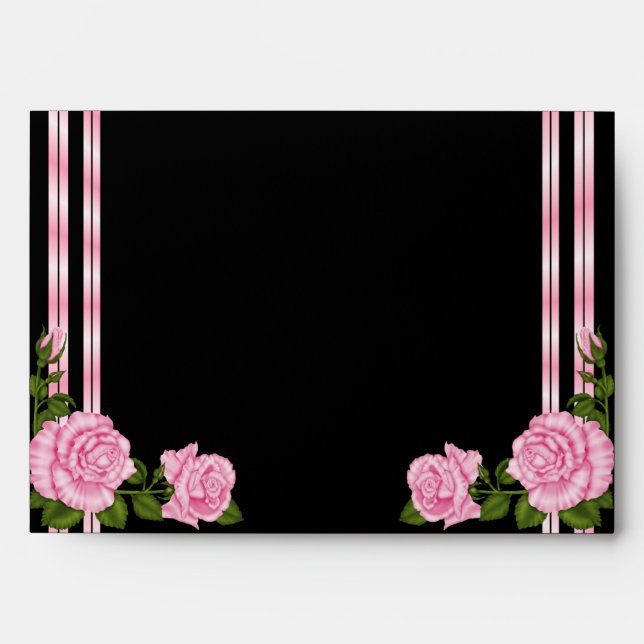 Elegant Chic Corner Rose Bouquet Wedding Envelopes (Front)