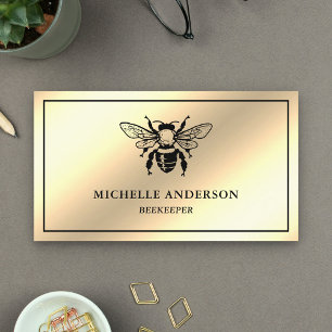 Elegant Chic Cream Gold Foil Honey Bee Beekeeper Business Card