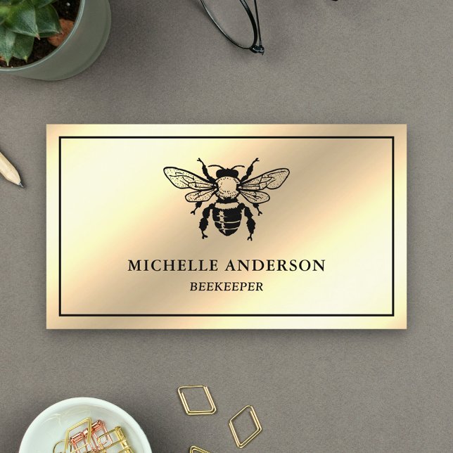 Elegant Chic Cream Gold Foil Honey Bee Beekeeper Business Card (Creator Uploaded)