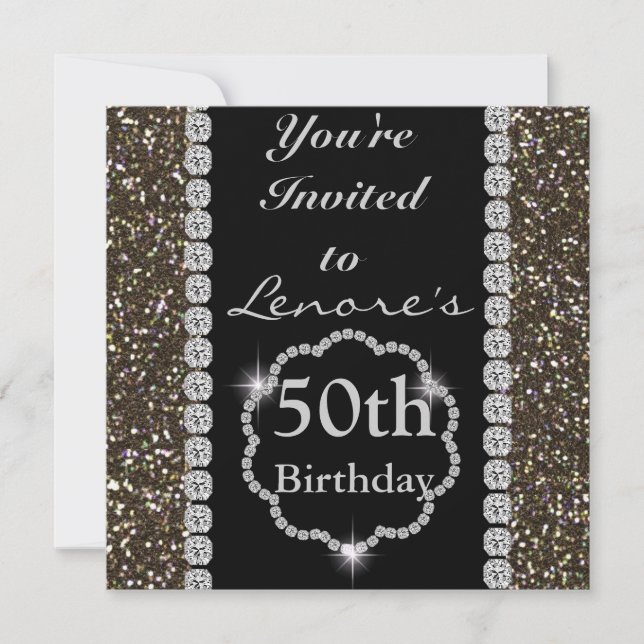 ELEGANT CHIC CUSTOM 50th Birthday Invitation BLING (Front)