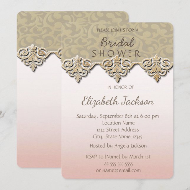 Elegant Chic Damask  Bridal Shower Invitation (Front/Back)
