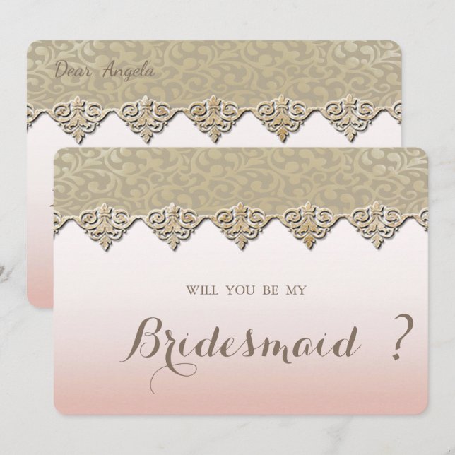 Elegant  Chic Damask Bridesmaid Card (Front/Back)