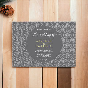 Elegant Chic Damask Script Classy Formal Wedding Invitation