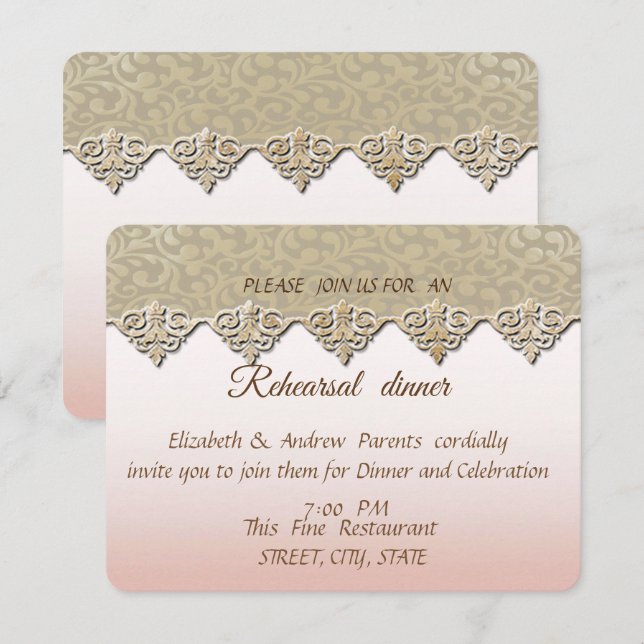 Elegant  Chic Damask Weddi Rehearsal Dinner Invitation (Front/Back)