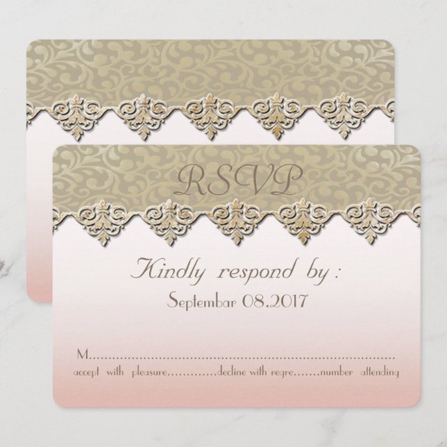 Elegant Chic Damask Wedding  RSVP Card (Front/Back)