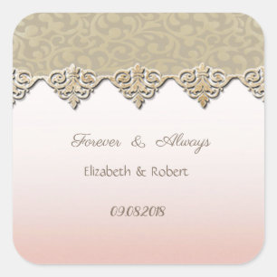 Elegant Chic Damask Wedding Square Sticker