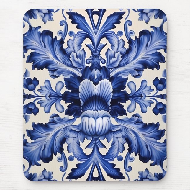 Elegant Chic Delftware Blue Flower  Mouse Mat (Front)