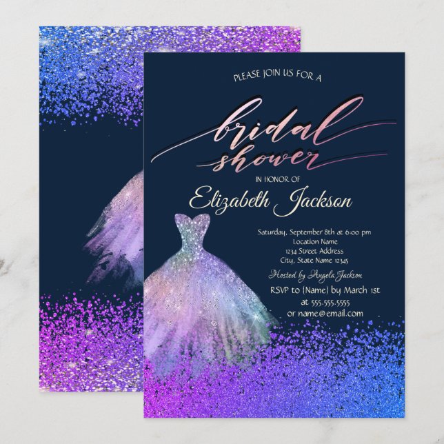 Elegant Chic Diamonds Dress  Bridal Shower Invitation (Front/Back)