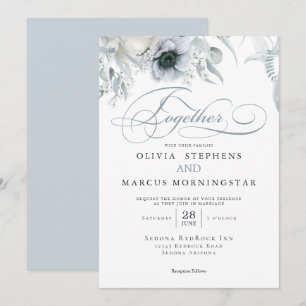 Elegant Chic Dusty Blue Floral Invitation