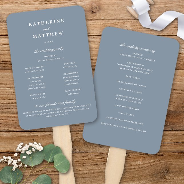 Elegant Chic Dusty Blue Wedding Ceremony Program Hand Fan (Elegant Chic Dusty Blue Wedding Ceremony Program Hand Fan)