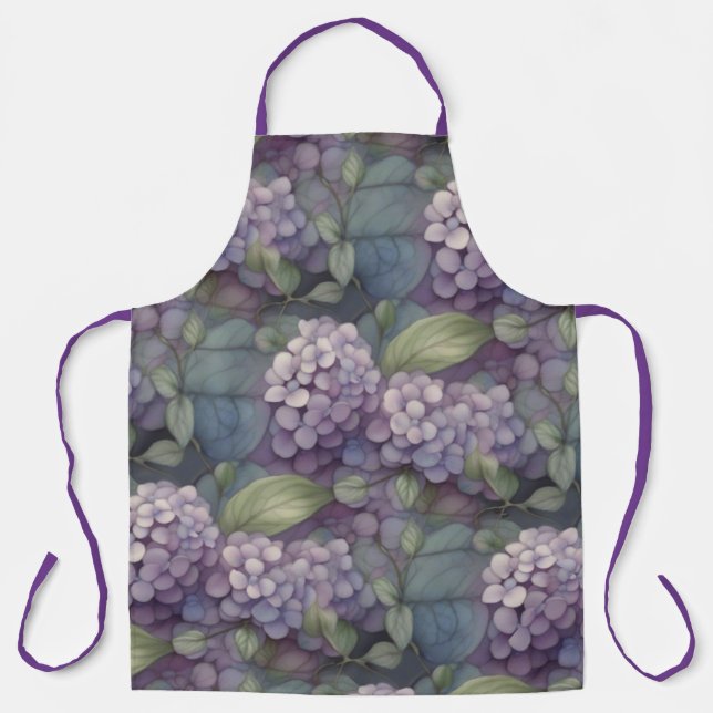 Elegant chic dusty purple boho watercolor floral  apron (Front)
