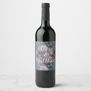Elegant chic dusty purple boho watercolor floral  wine label