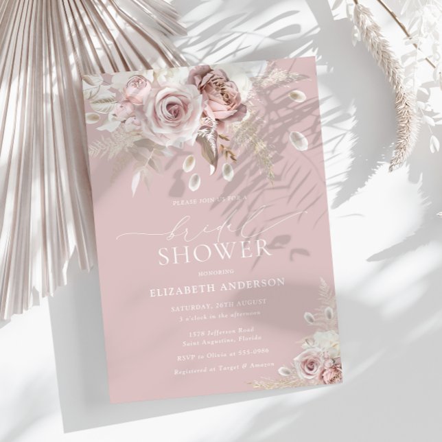 Elegant Chic Dusty Rose Floral Bridal Shower Invitation (Creator Uploaded)