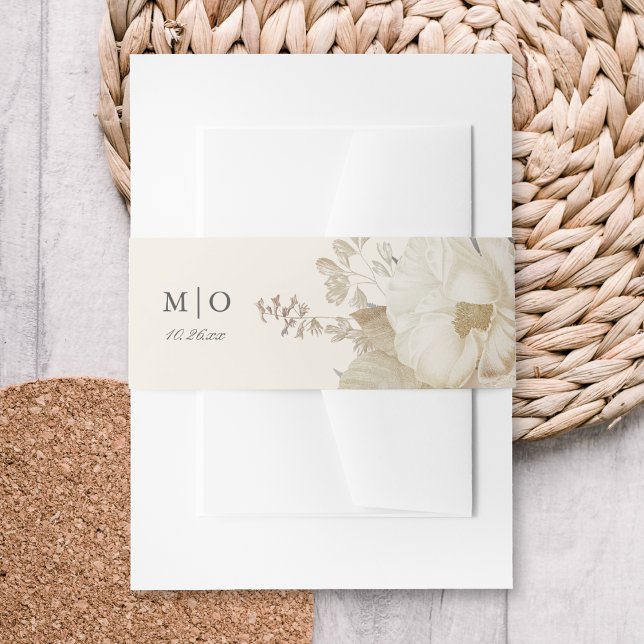 Elegant Chic Ecru Boho Floral Wedding  Invitation Belly Band (Creator Uploaded)