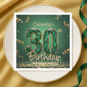 Elegant Chic Emerald and Gold Jewel 30th Birthday  Napkin