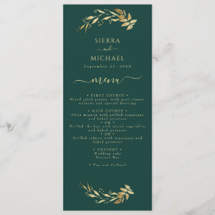 Elegant Chic Emerald Green Gold Wedding Reception Menu