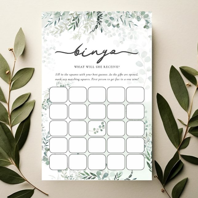 Elegant Chic Eucalyptus Botanical Bingo Game Card (Creator Uploaded)