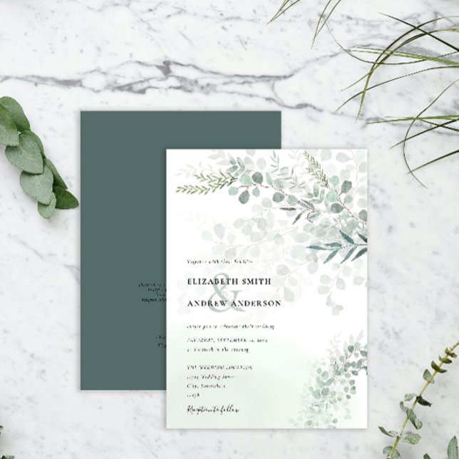 Elegant Chic Eucalyptus Botanical QR Code Wedding Invitation (Creator Uploaded)
