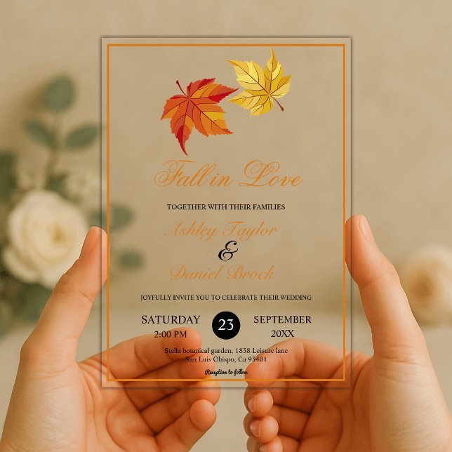 Elegant Chic Fall in Love Rustic Autumn Wedding Acrylic Invitations (Creator Uploaded)