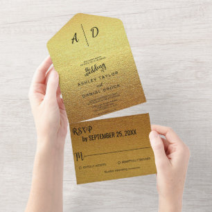 Elegant chic fancy classy gold glitter all in one invitation
