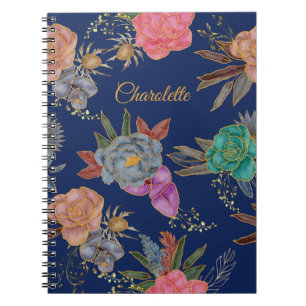 Elegant Chic Fancy Gold Foil Floral Pattern Design Notebook