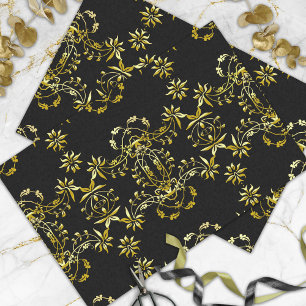 Elegant Chic Fancy Gold Ornate Frame On Black Tissue Paper