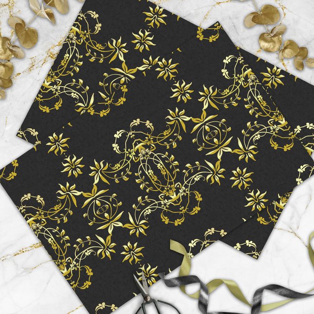 Elegant Chic Fancy Gold Ornate Frame On Black Tissue Paper (Creator Uploaded)