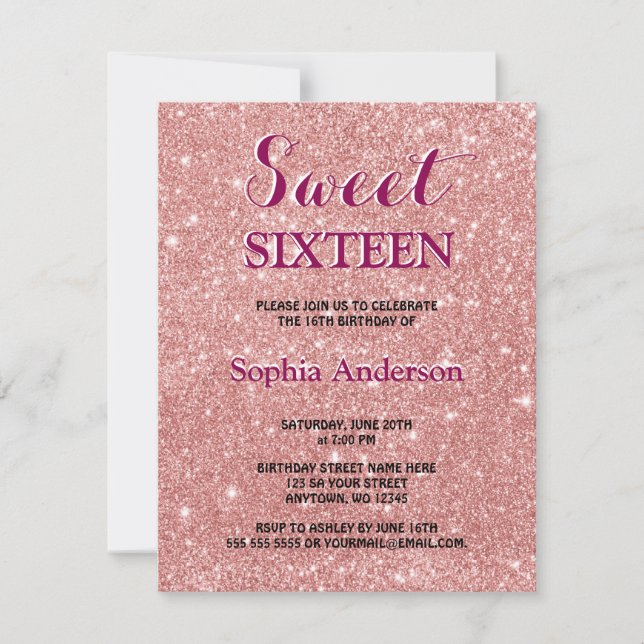 Elegant Chic Faux Glitter Rose Gold Birthday Invitation (Front)
