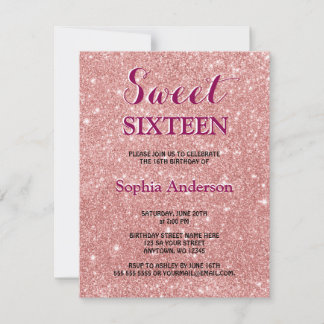 Elegant Chic Faux Glitter Rose Gold Birthday Invitation