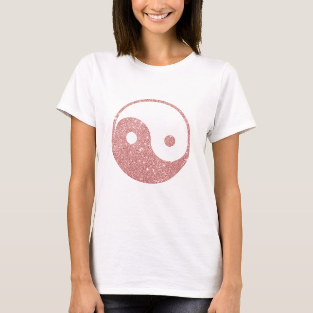 Elegant Chic Faux Glitter Rose Gold Ying Yang T-Shirt (Front)