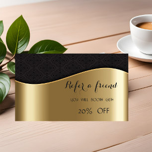 Elegant Chic Faux Gold,Black Damask  Referral Card