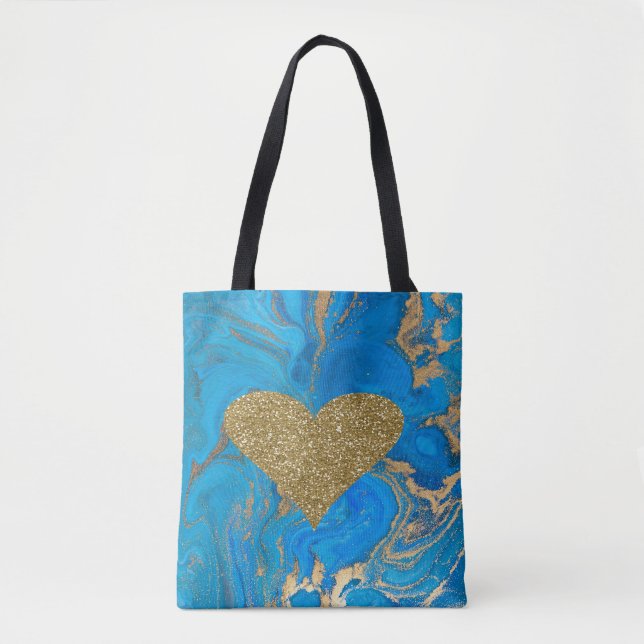 Elegant Chic  Faux Gold Glittery Heart Marble Tote Bag (Front)