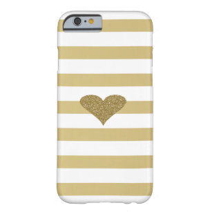 Elegant Chic  Faux Gold Glittery  Heart On Stripes Barely There iPhone 6 Case