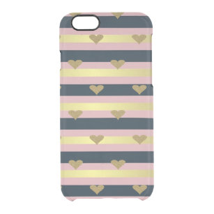 Elegant Chic  Faux Gold Glittery Hearts On Stripes Clear iPhone 6/6S Case