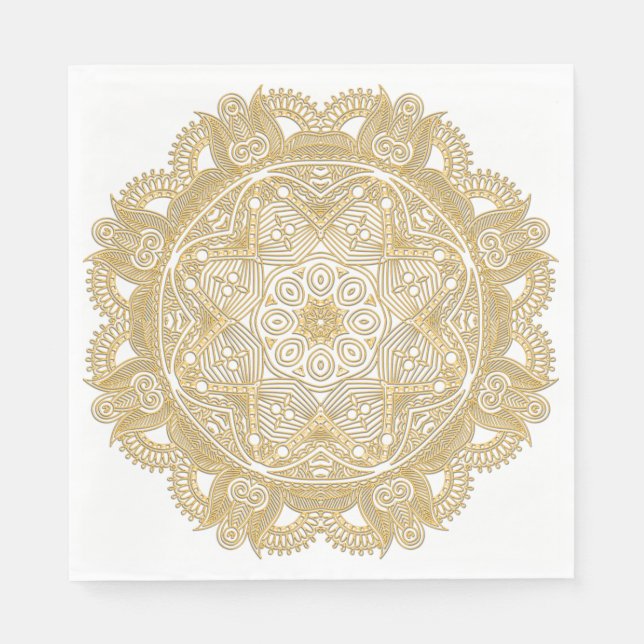 Elegant Chic Faux Gold Mandala Flower Pattern Napkin (Front)