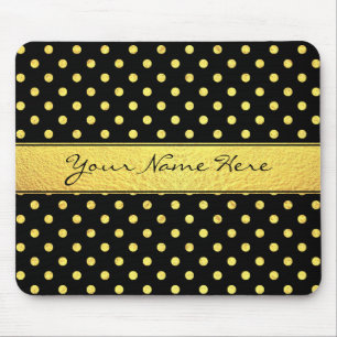 Elegant Chic Faux Gold Polka Dots on Black Mouse Mat