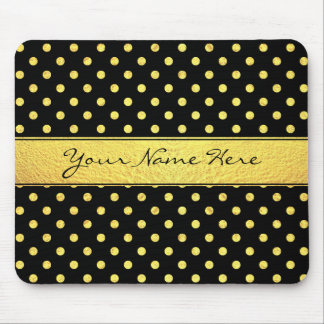 Elegant Chic Faux Gold Polka Dots on Black Mouse Mat